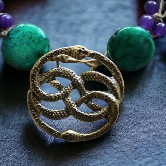 NEW Handmade Viking Jörmungandr Snake Necklace with Gemstones & Pearls. - Picture 3 of 5